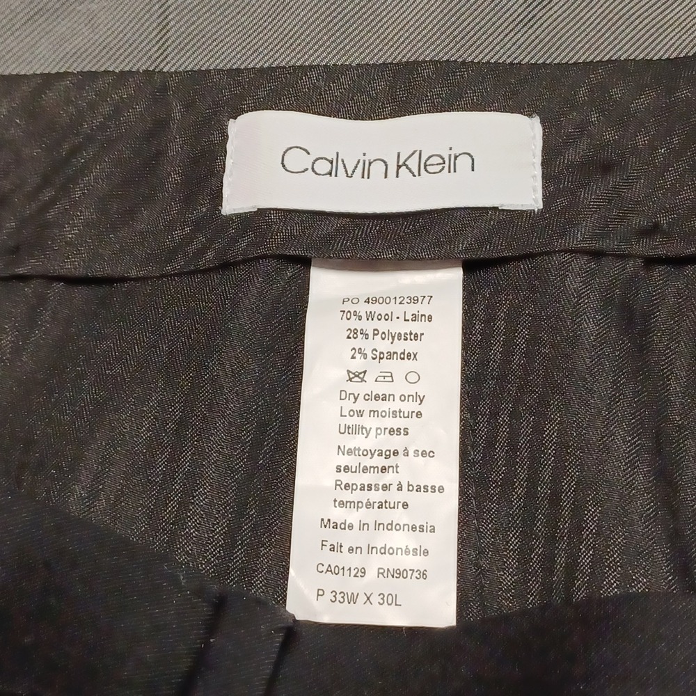 Calvin Klein Mens Wool Blend Dress Pants Charcoal Grey Flat Front‎ 33W x 30L - Picture 4 of 5